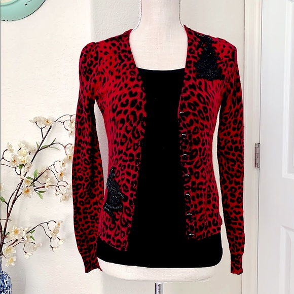INC Animal Print Cardigan w/ Beaded Designs - Picture 4 of 13